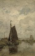 Jacob Maris Gray day with ships Germany oil painting artist